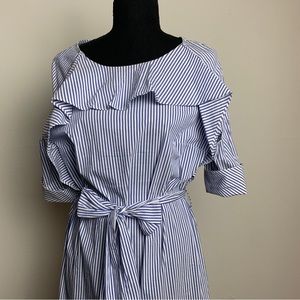 Seersucker style dress blue and white